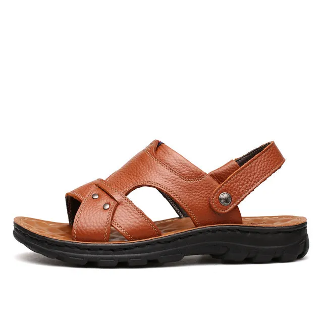 MRCCS Multifunctional Genuine Leather Men's Sandals Beach Slipper,Summer Soft Breathable Massage Thick Sole Casual Shoes
