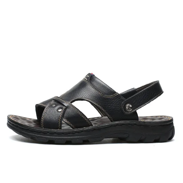 MRCCS Multifunctional Genuine Leather Men's Sandals Beach Slipper,Summer Soft Breathable Massage Thick Sole Casual Shoes