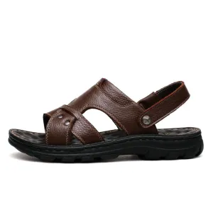 MRCCS Multifunctional Genuine Leather Men's Sandals Beach Slipper,Summer Soft Breathable Massage Thick Sole Casual Shoes