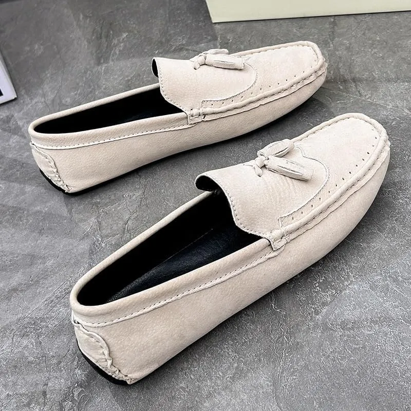 New Men's Loafers Shoes Square Toe Wingtips Suede Vegan Leather with Tassel Resistant Lightweight Flat Heel Classic Slip On