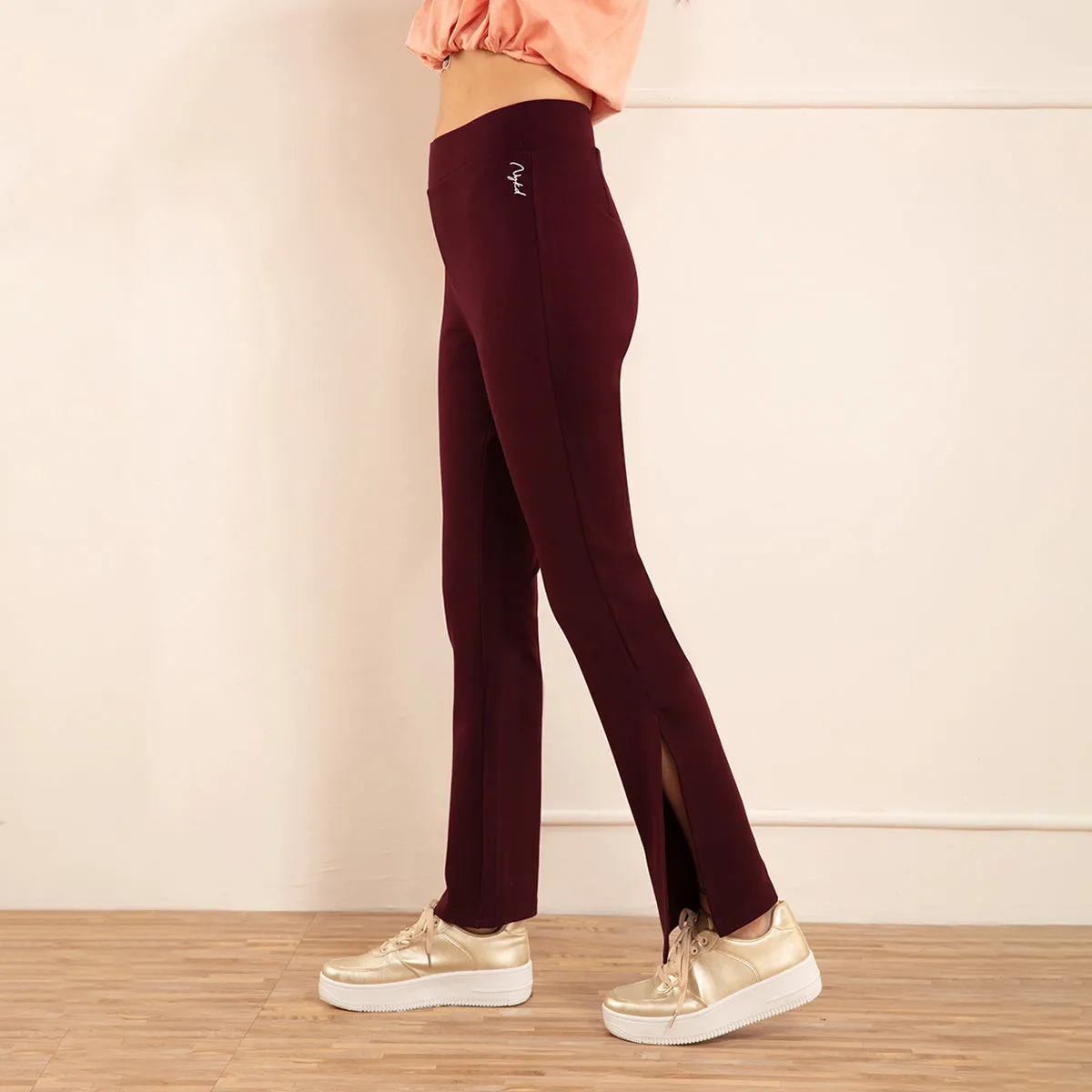 Nykd All Day High Waisted Flared Pants-NYAT234-Zinfandel