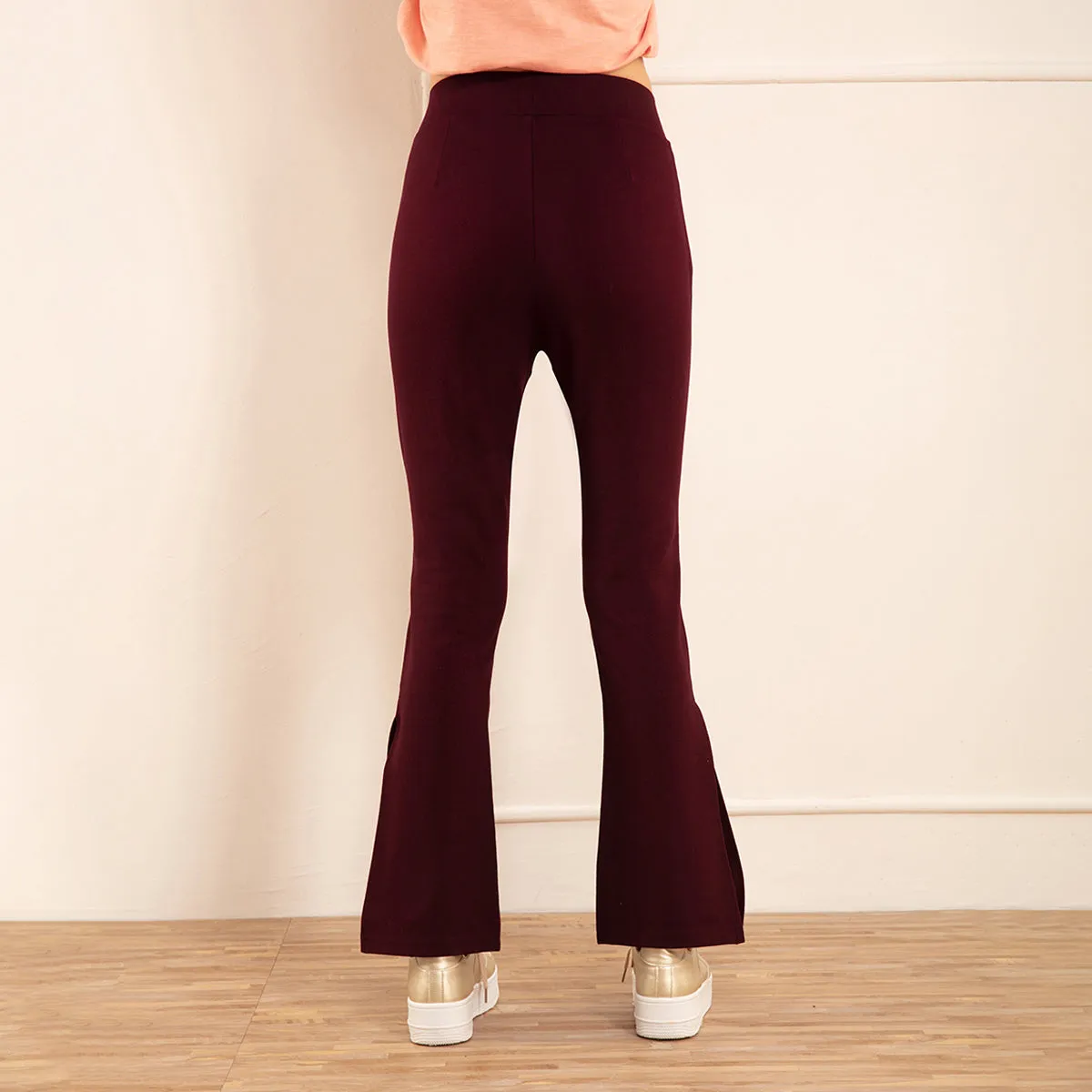 Nykd All Day High Waisted Flared Pants-NYAT234-Zinfandel