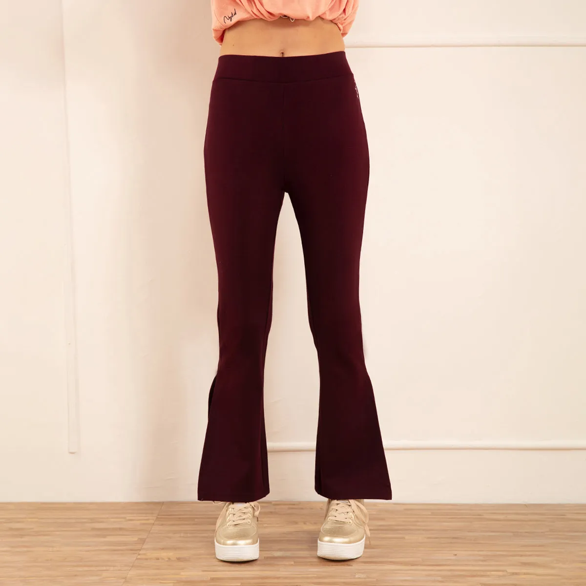 Nykd All Day High Waisted Flared Pants-NYAT234-Zinfandel