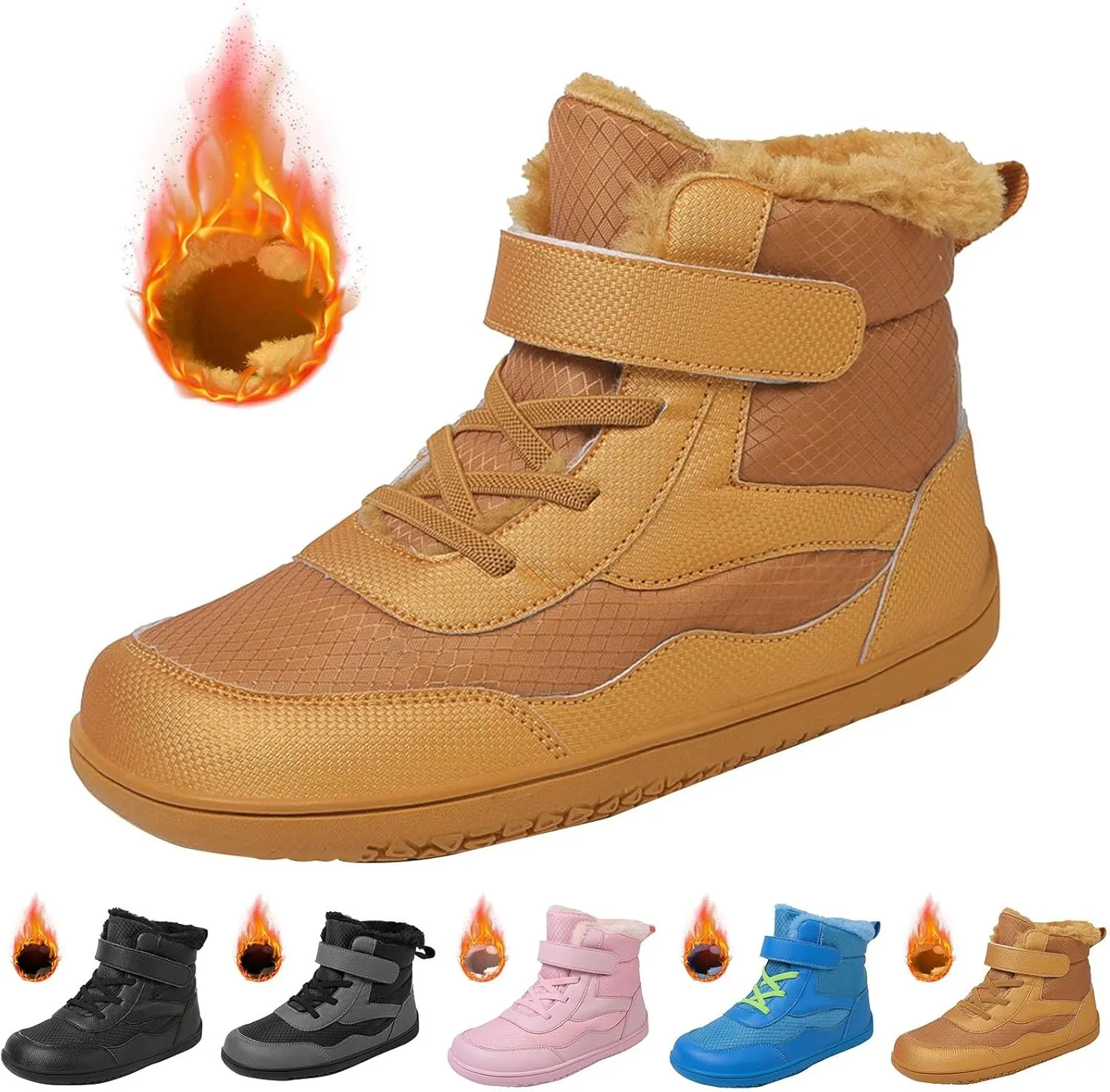 Open Toe Fuzzy Snow Booties For Boys Kids Childrens Leather Flat Non Slip Shoes Outdoor Running Warm Lightweight Boots