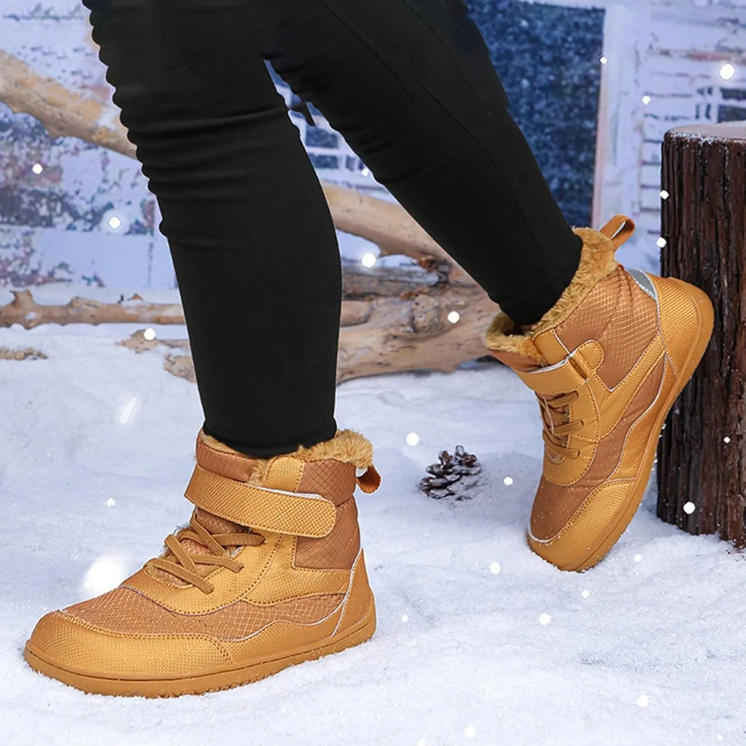 Open Toe Fuzzy Snow Booties For Boys Kids Childrens Leather Flat Non Slip Shoes Outdoor Running Warm Lightweight Boots