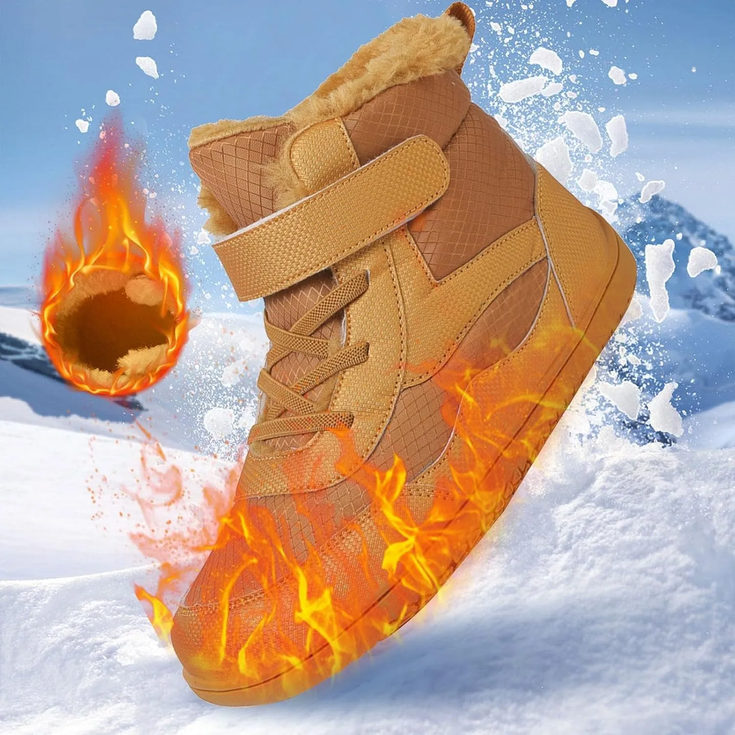 Open Toe Fuzzy Snow Booties For Boys Kids Childrens Leather Flat Non Slip Shoes Outdoor Running Warm Lightweight Boots