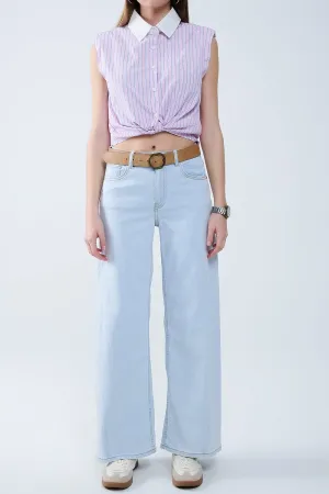 Oversized Straight Leg Jeans In Light Wash Denim