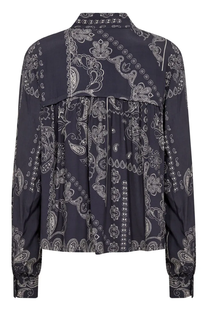 Part Two Najia bow front blouse Navy Graphic Paisley