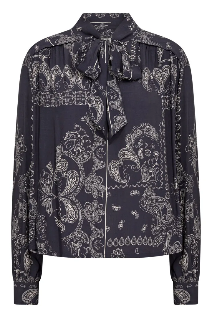 Part Two Najia bow front blouse Navy Graphic Paisley