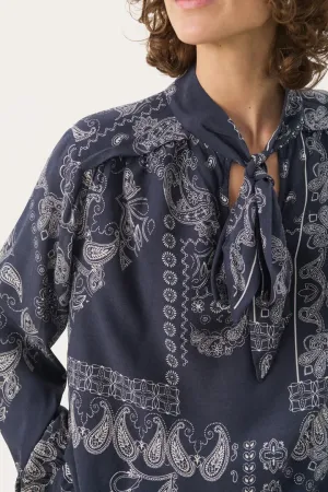 Part Two Najia bow front blouse Navy Graphic Paisley