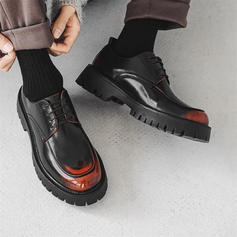 Santimon Men's Leather Lace Up Platform Oxfords Moc Toe Chunky Lug Sole Added Height Casual Derby Shoes Classic Work Office Business Dress Shoes