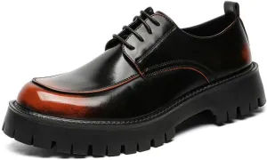Santimon Men's Leather Lace Up Platform Oxfords Moc Toe Chunky Lug Sole Added Height Casual Derby Shoes Classic Work Office Business Dress Shoes
