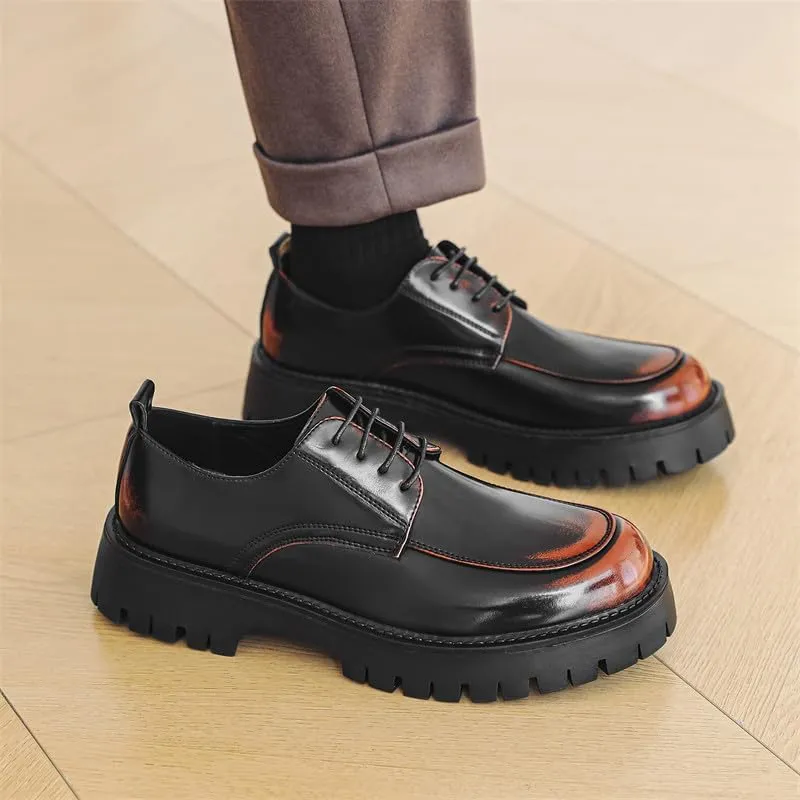 Santimon Men's Leather Lace Up Platform Oxfords Moc Toe Chunky Lug Sole Added Height Casual Derby Shoes Classic Work Office Business Dress Shoes