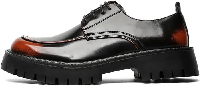 Santimon Men's Leather Lace Up Platform Oxfords Moc Toe Chunky Lug Sole Added Height Casual Derby Shoes Classic Work Office Business Dress Shoes