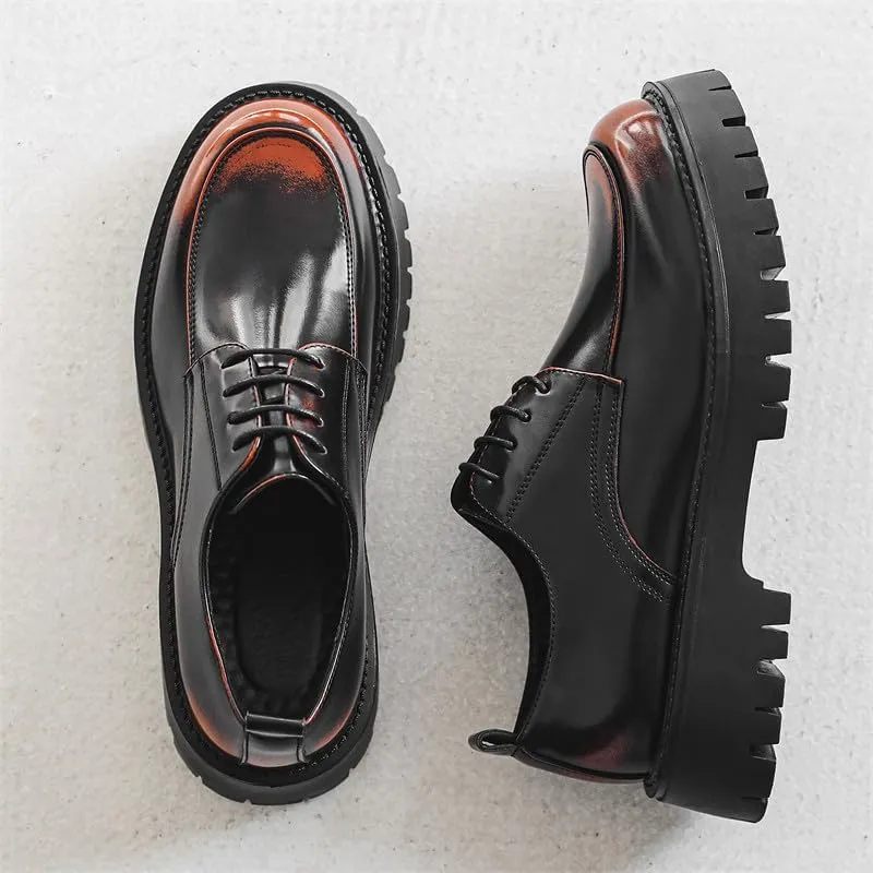 Santimon Men's Leather Lace Up Platform Oxfords Moc Toe Chunky Lug Sole Added Height Casual Derby Shoes Classic Work Office Business Dress Shoes