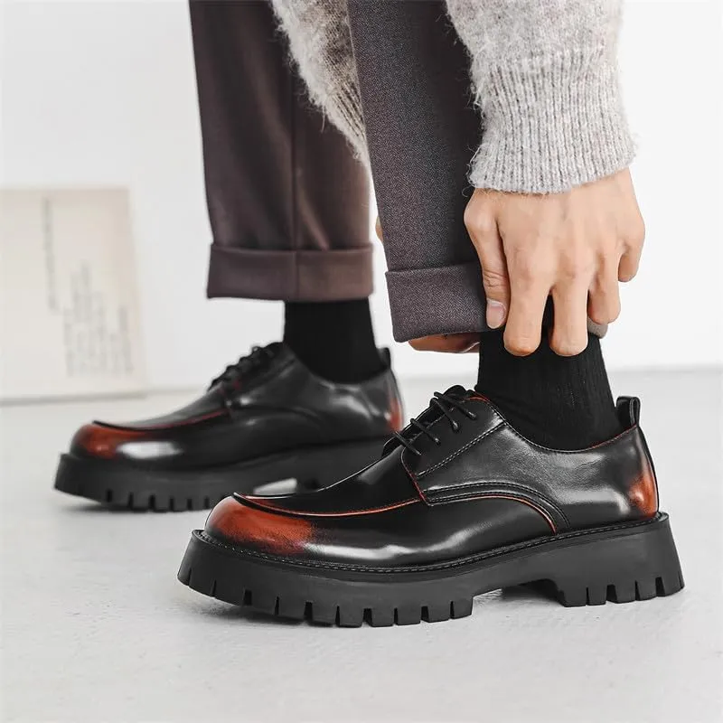Santimon Men's Leather Lace Up Platform Oxfords Moc Toe Chunky Lug Sole Added Height Casual Derby Shoes Classic Work Office Business Dress Shoes
