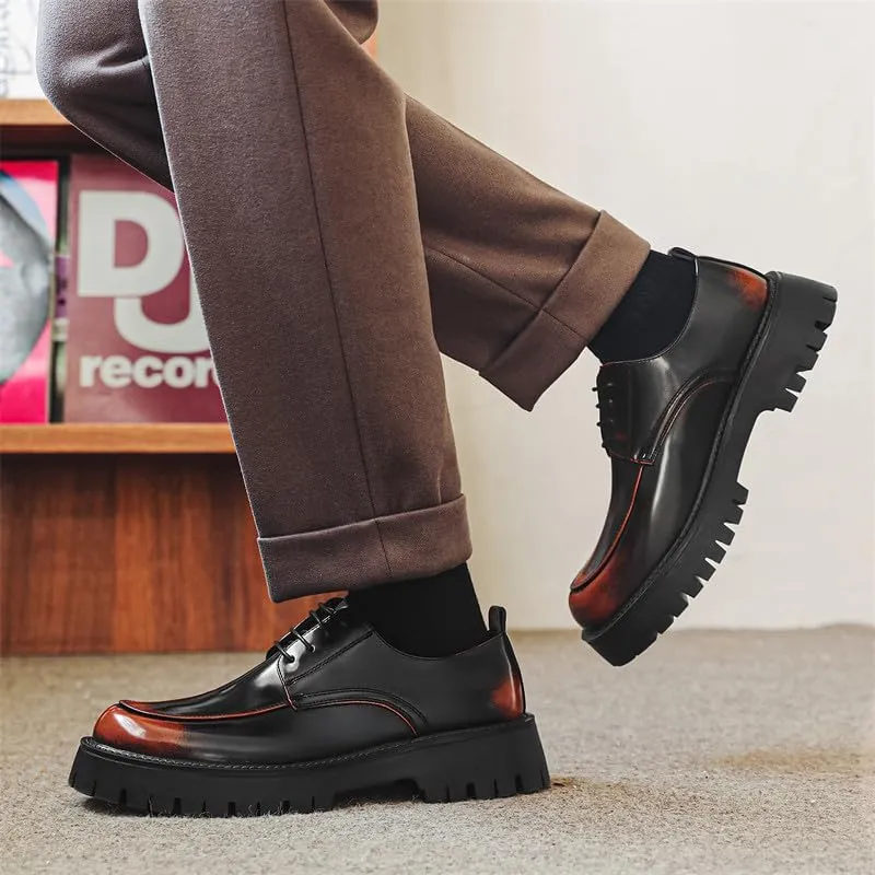 Santimon Men's Leather Lace Up Platform Oxfords Moc Toe Chunky Lug Sole Added Height Casual Derby Shoes Classic Work Office Business Dress Shoes