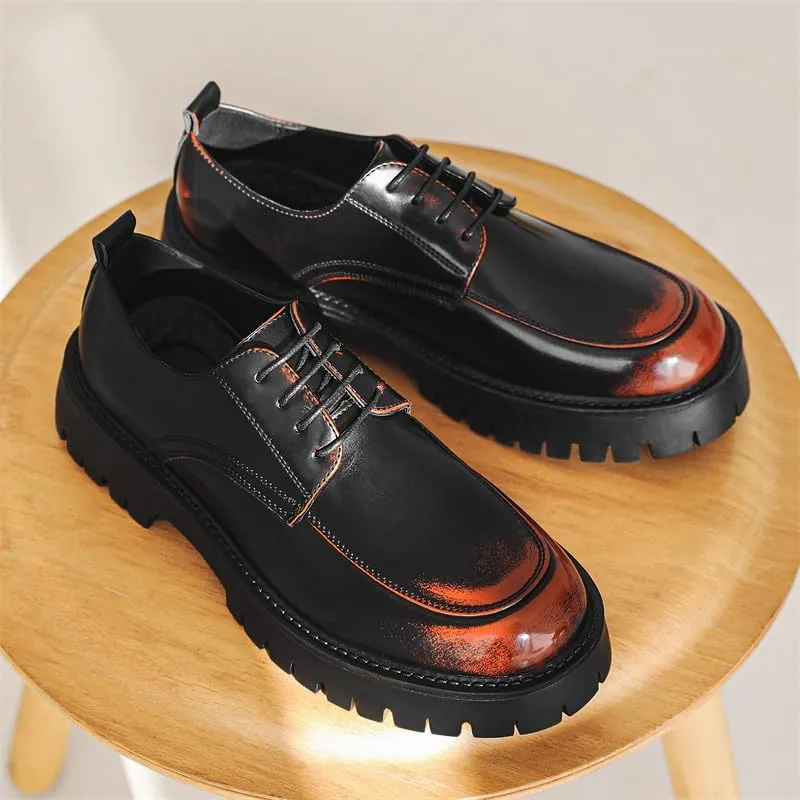 Santimon Men's Leather Lace Up Platform Oxfords Moc Toe Chunky Lug Sole Added Height Casual Derby Shoes Classic Work Office Business Dress Shoes