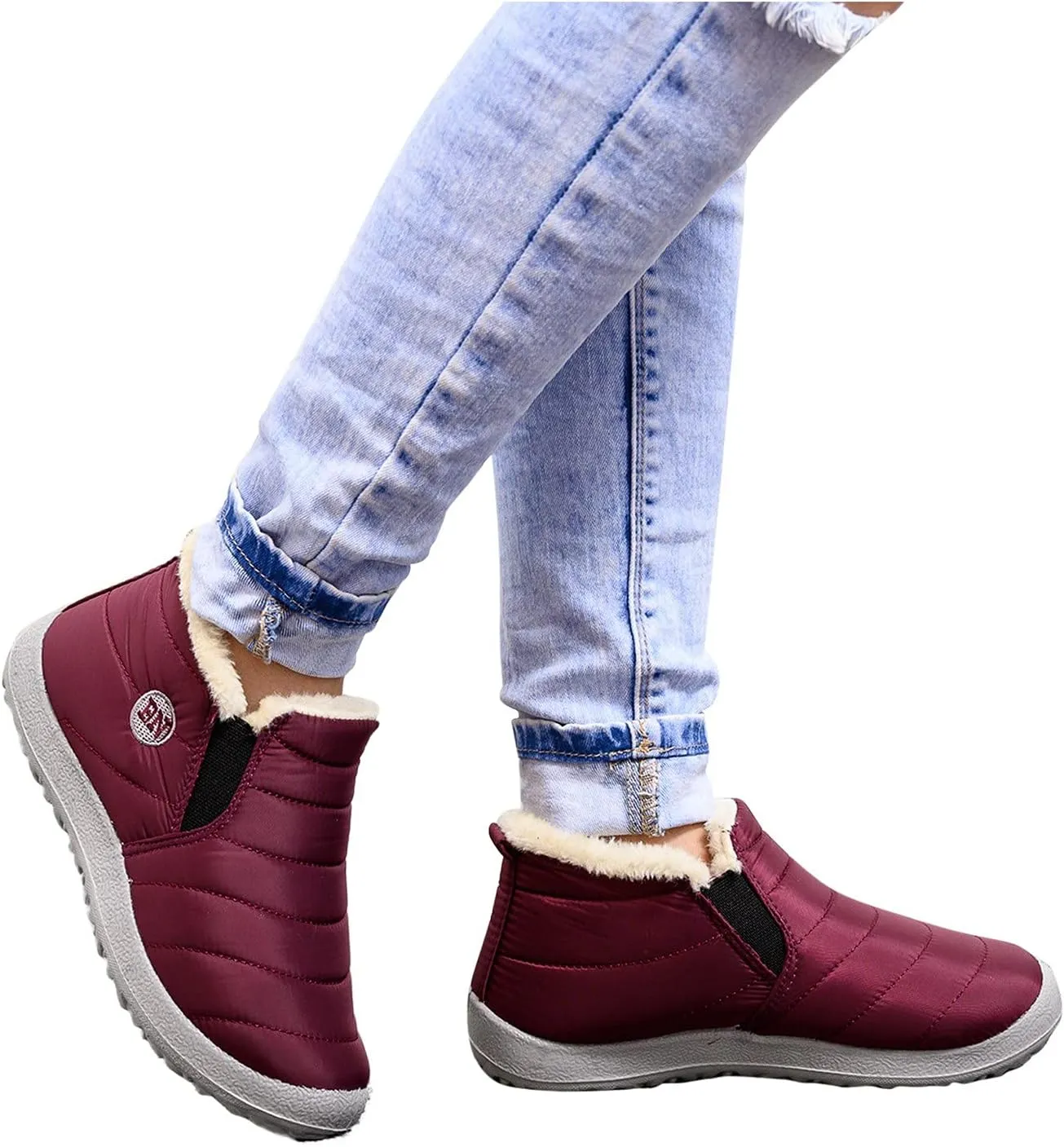 Slip on Winter Boots for Women Tall Snow Boots Women Size 9 Wide Calf Winter Booties for Women 2023 Womens Winter Fur Boots 8.5 Waterproof Womens Boots Lightweight