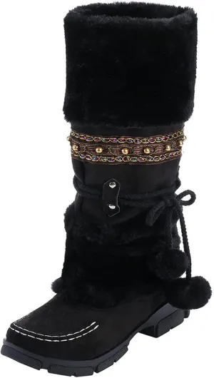 Snow Boots for Women Cute White Womens Boots Winter Ankle Womens Winter Boots Size 8 Wide Black Winter Heavy Thermal Warm Wool Boots Socks Women Womens Waterproof Winter Sneaker Boots
