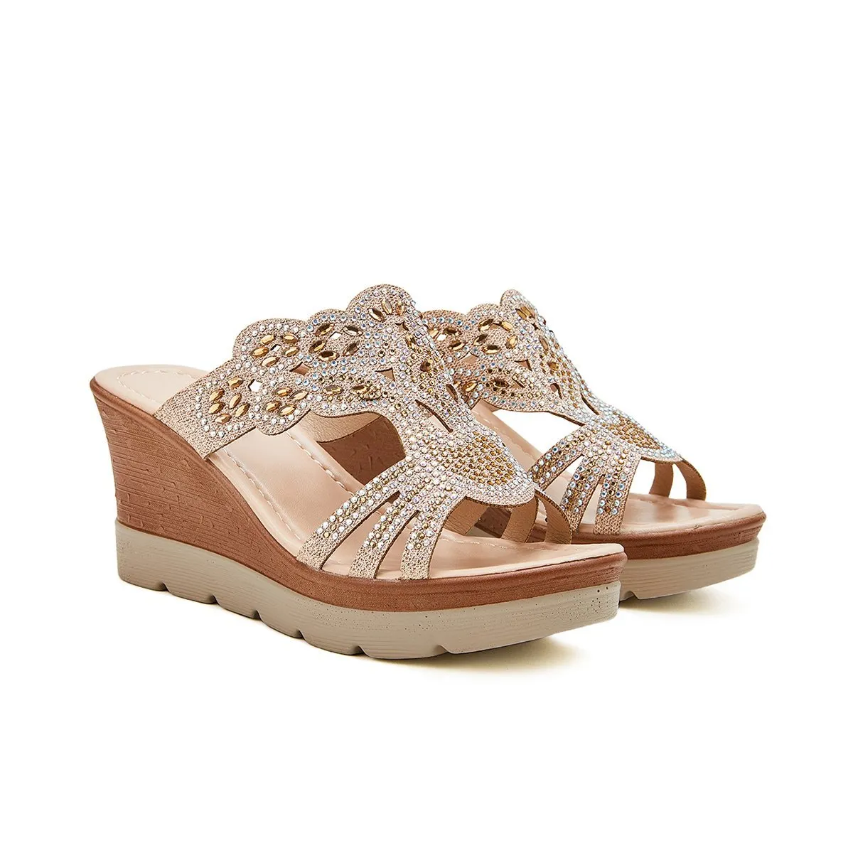 Sohiwoo  Imily Bela Women's Wedges Dune High Heels Rhinestone Platform Wedges Backless Slip-on Sandals