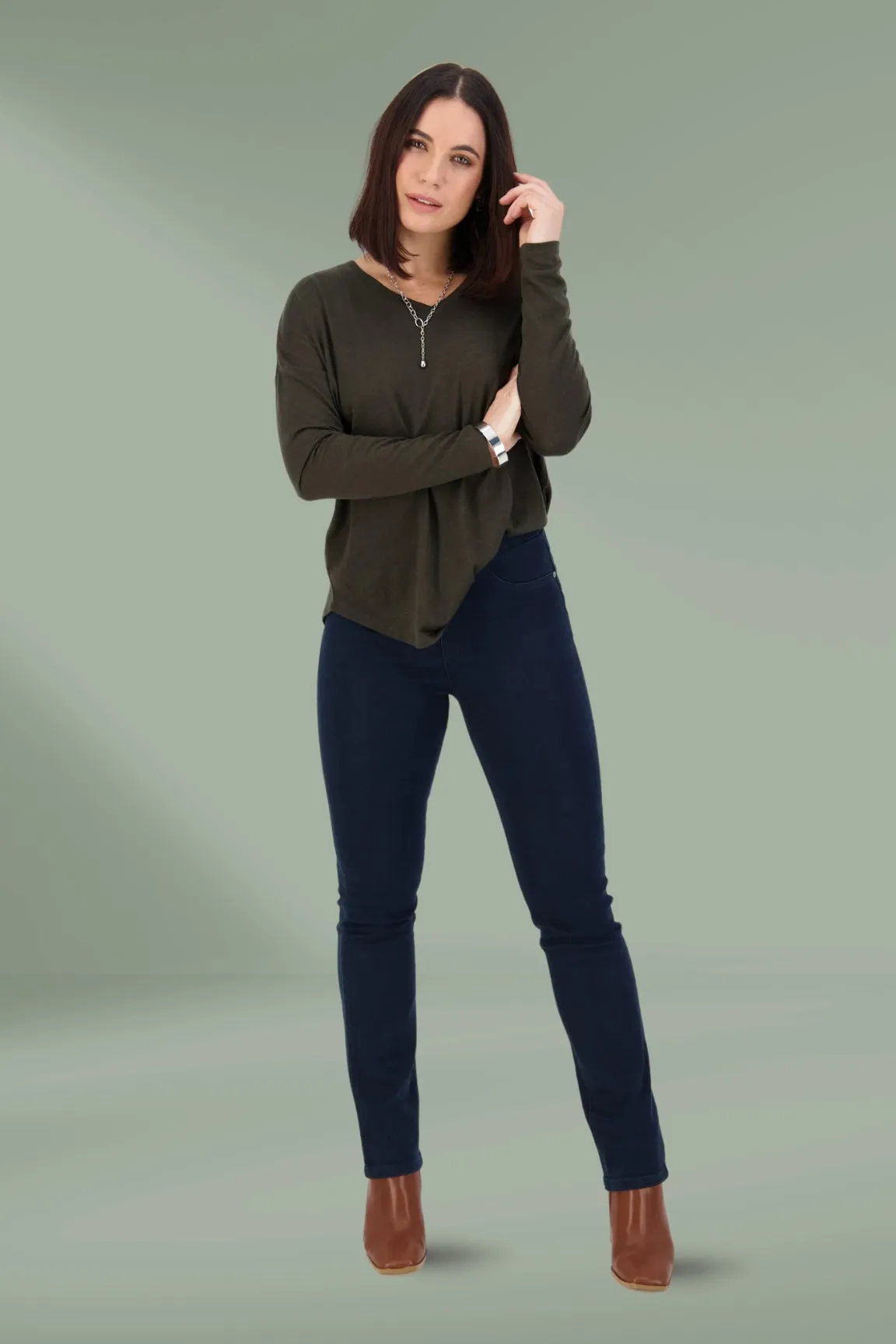Vassalli Slim Leg Pull On Denim Indigo