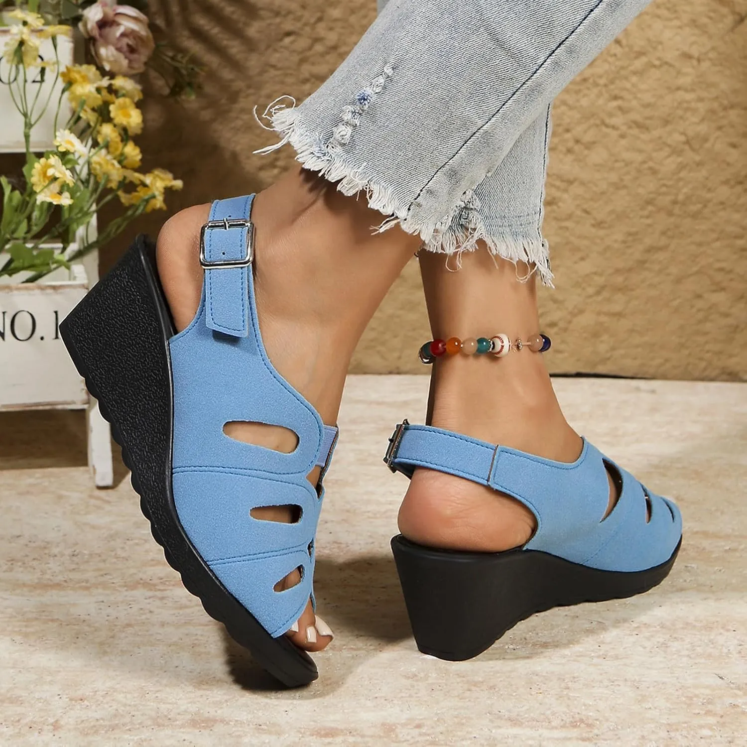 Wedge Sandals for Women 2025 Fish Mouth Slip On Orthopedic Sandals Summer Slip On Dress Shoes Open Toe Adjustable Buckle Beach Slides