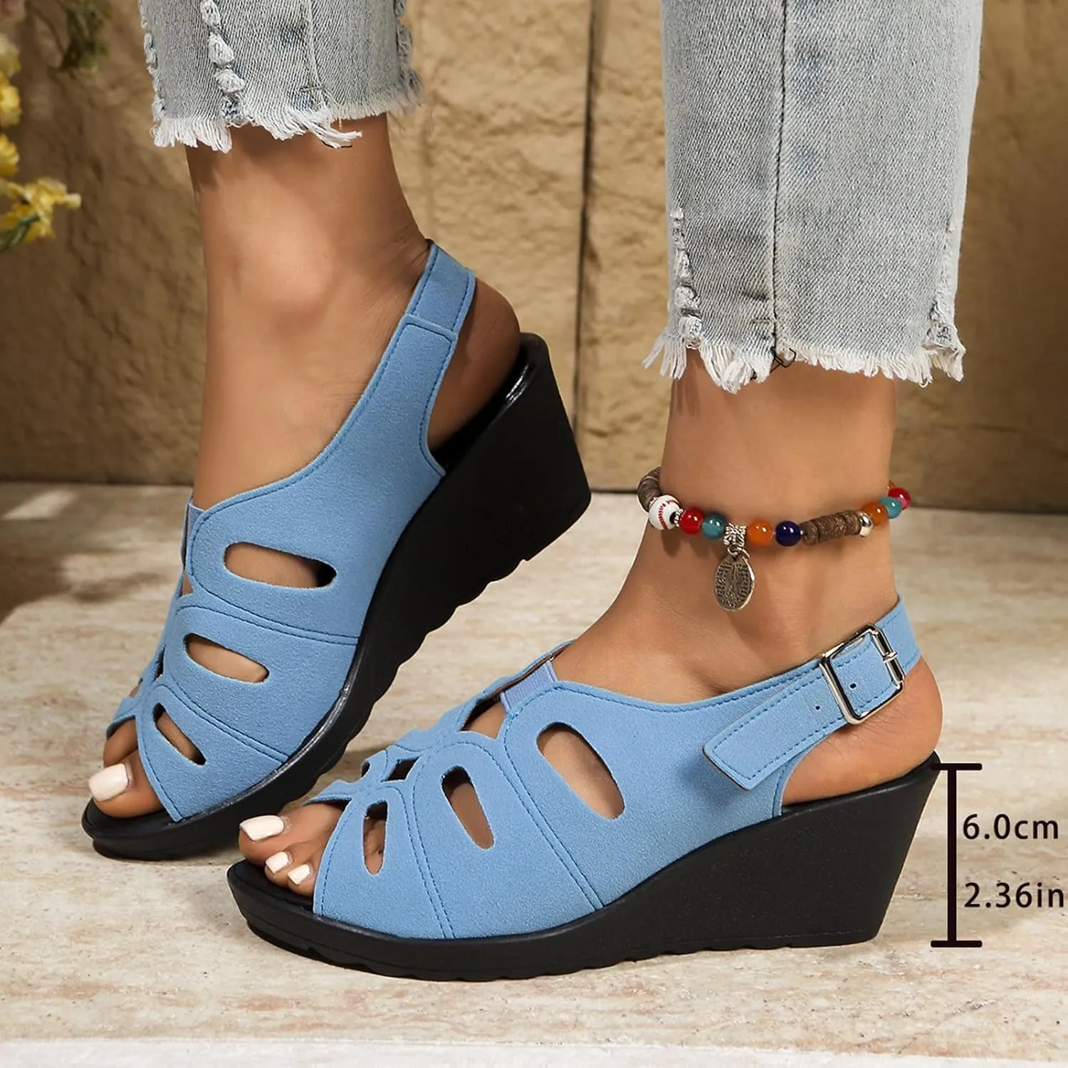 Wedge Sandals for Women 2025 Fish Mouth Slip On Orthopedic Sandals Summer Slip On Dress Shoes Open Toe Adjustable Buckle Beach Slides