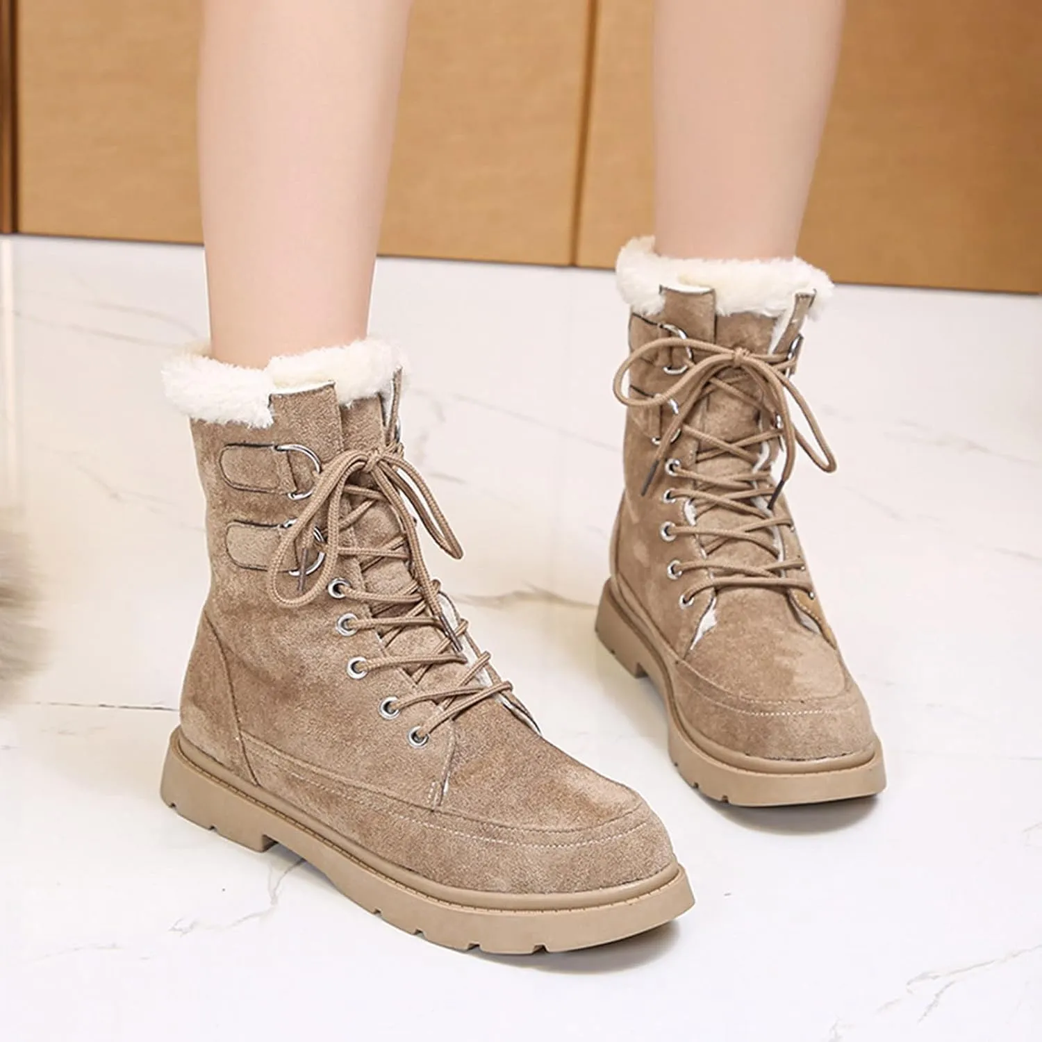 Winter Boots for Women Fashion Casual Womens Size 8.5 Snow Boot Womens Extra Wide Snow Boots Winter Dress Knee Boots for Women Leather Low Heel Insulated Womens Winter Hiking Boots Wide Width