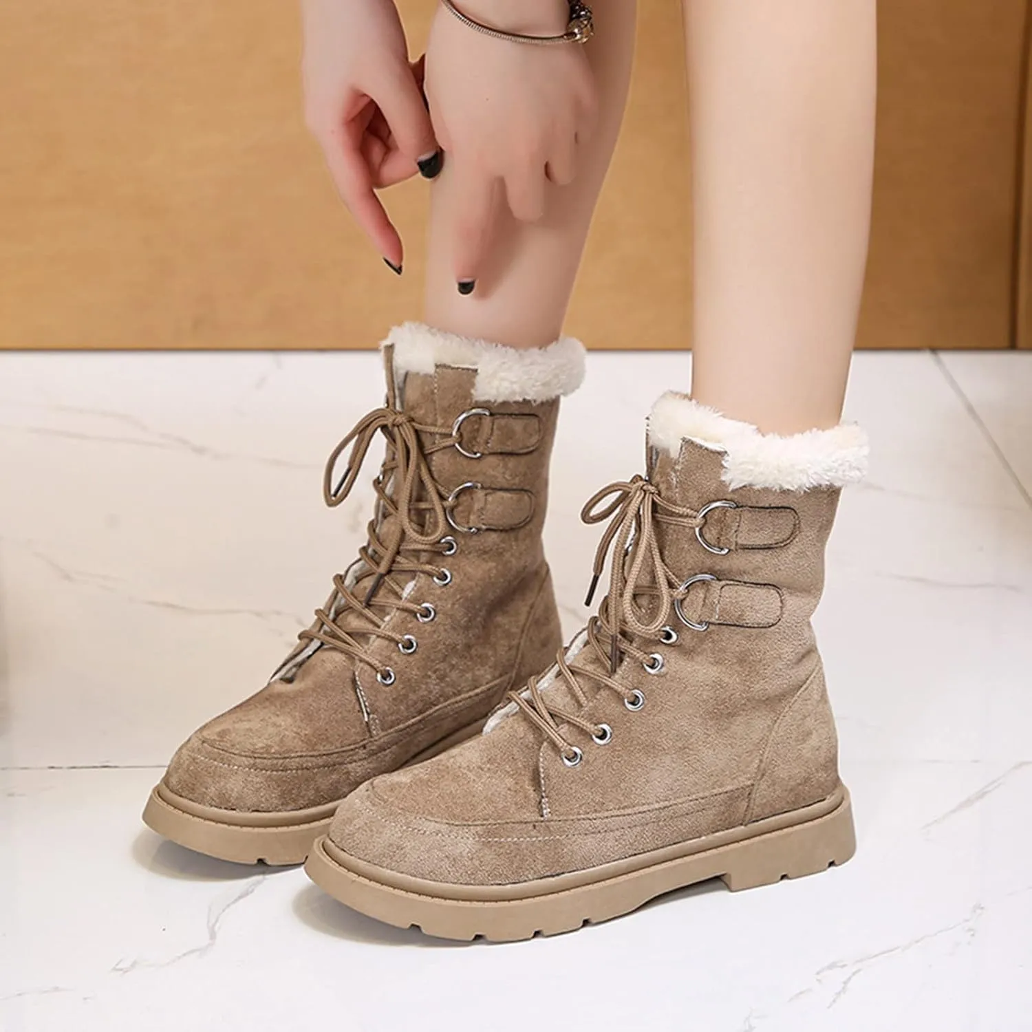 Winter Boots for Women Fashion Casual Womens Size 8.5 Snow Boot Womens Extra Wide Snow Boots Winter Dress Knee Boots for Women Leather Low Heel Insulated Womens Winter Hiking Boots Wide Width