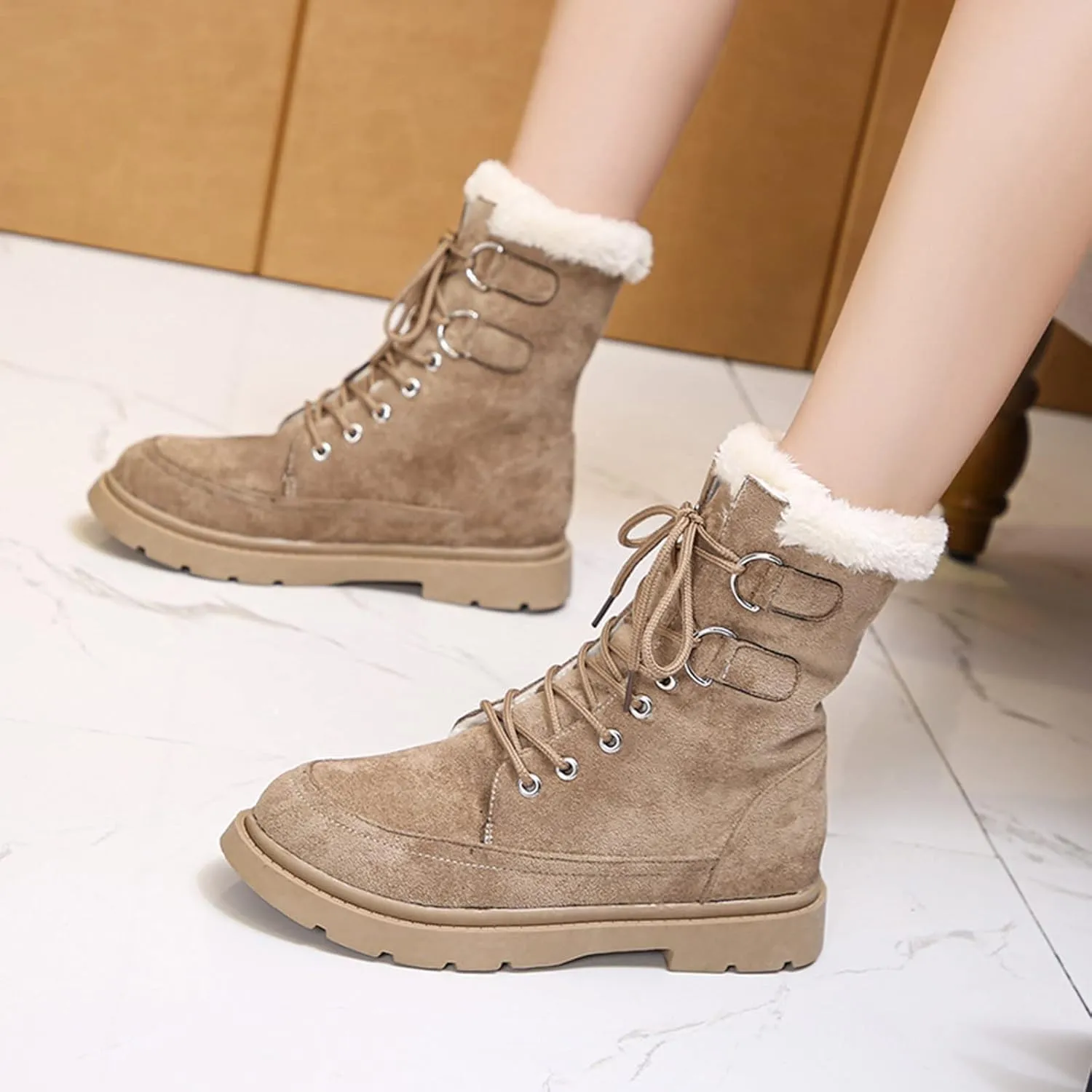 Winter Boots for Women Fashion Casual Womens Size 8.5 Snow Boot Womens Extra Wide Snow Boots Winter Dress Knee Boots for Women Leather Low Heel Insulated Womens Winter Hiking Boots Wide Width