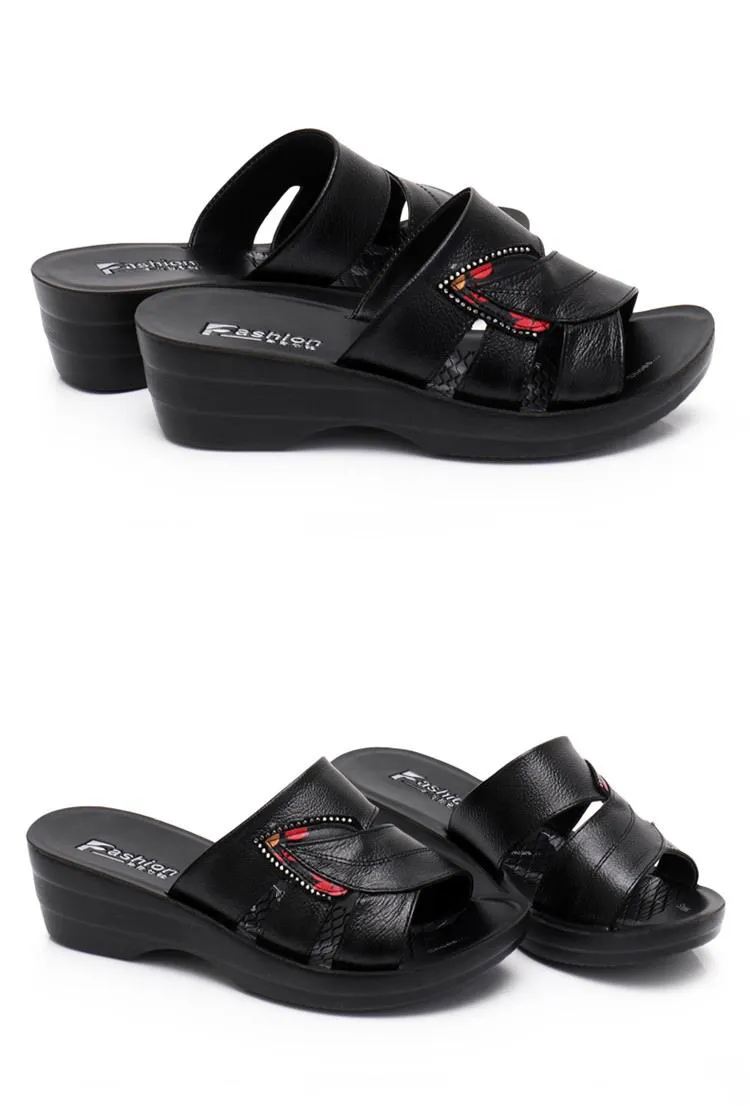 Women Leather Slides Wedges Slippers