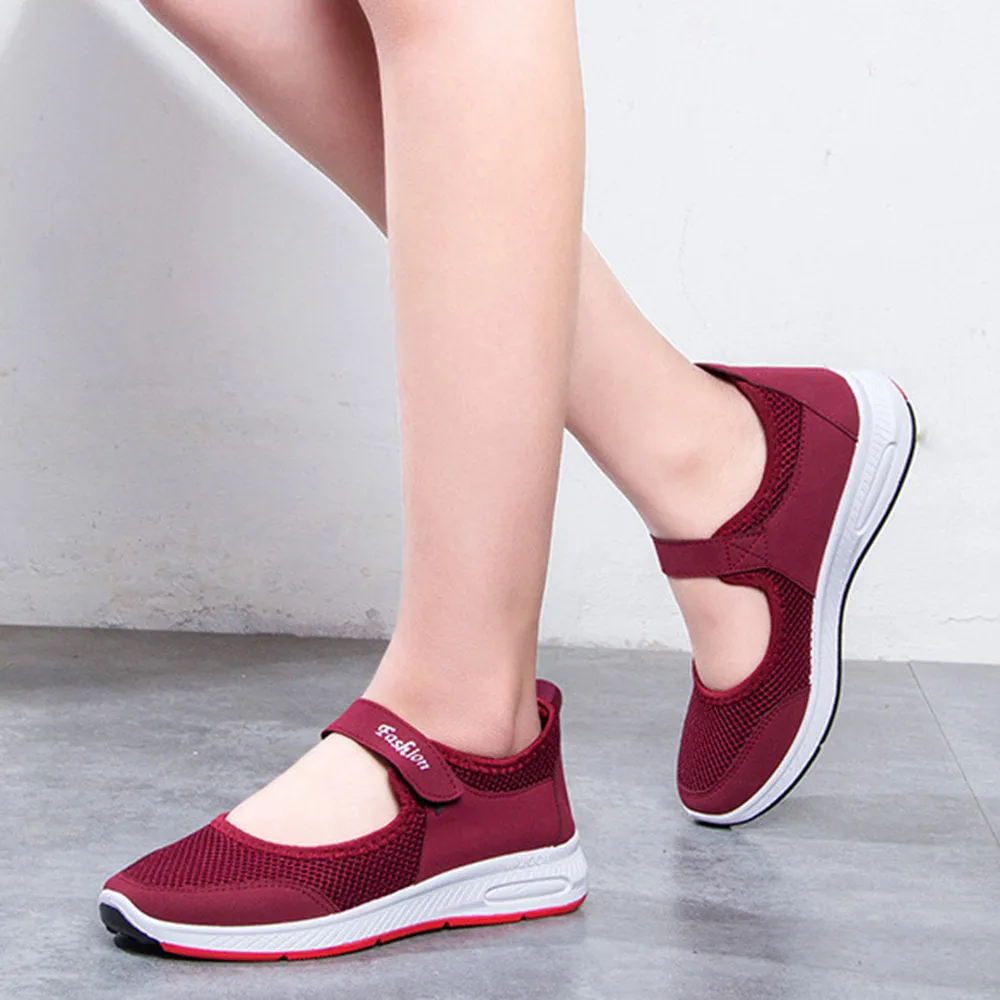 Women Outdoor Sports Walking Mesh Hook Loop Shoes