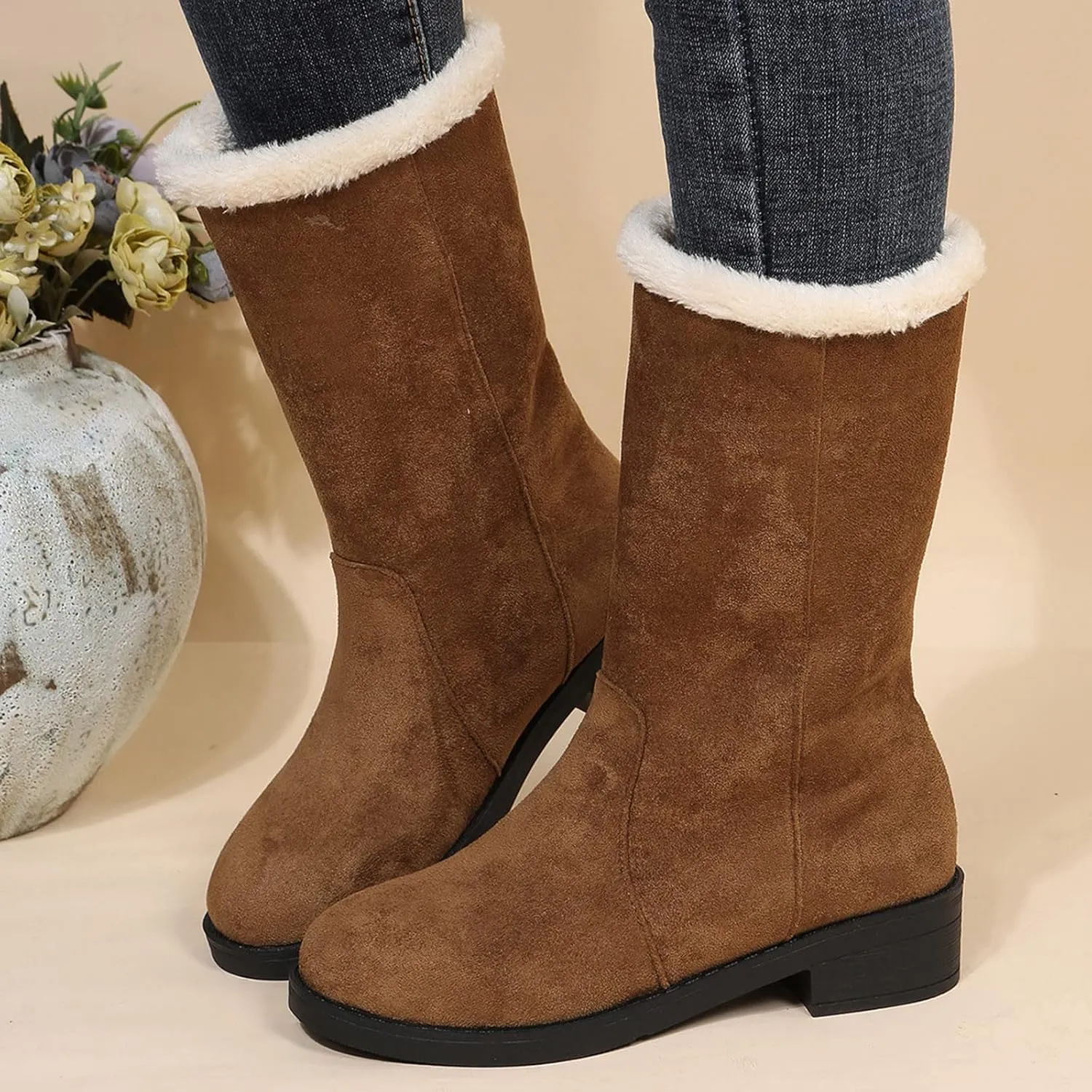 Women Snow Boots Winter Shoes with Zipper Womens Black Snow Boots Slip on Winter Boots Women Size 8 Waterproof Womens Winter Hunting Boots Waterproof Insulated Womens Warm Winter Boots Waterproof