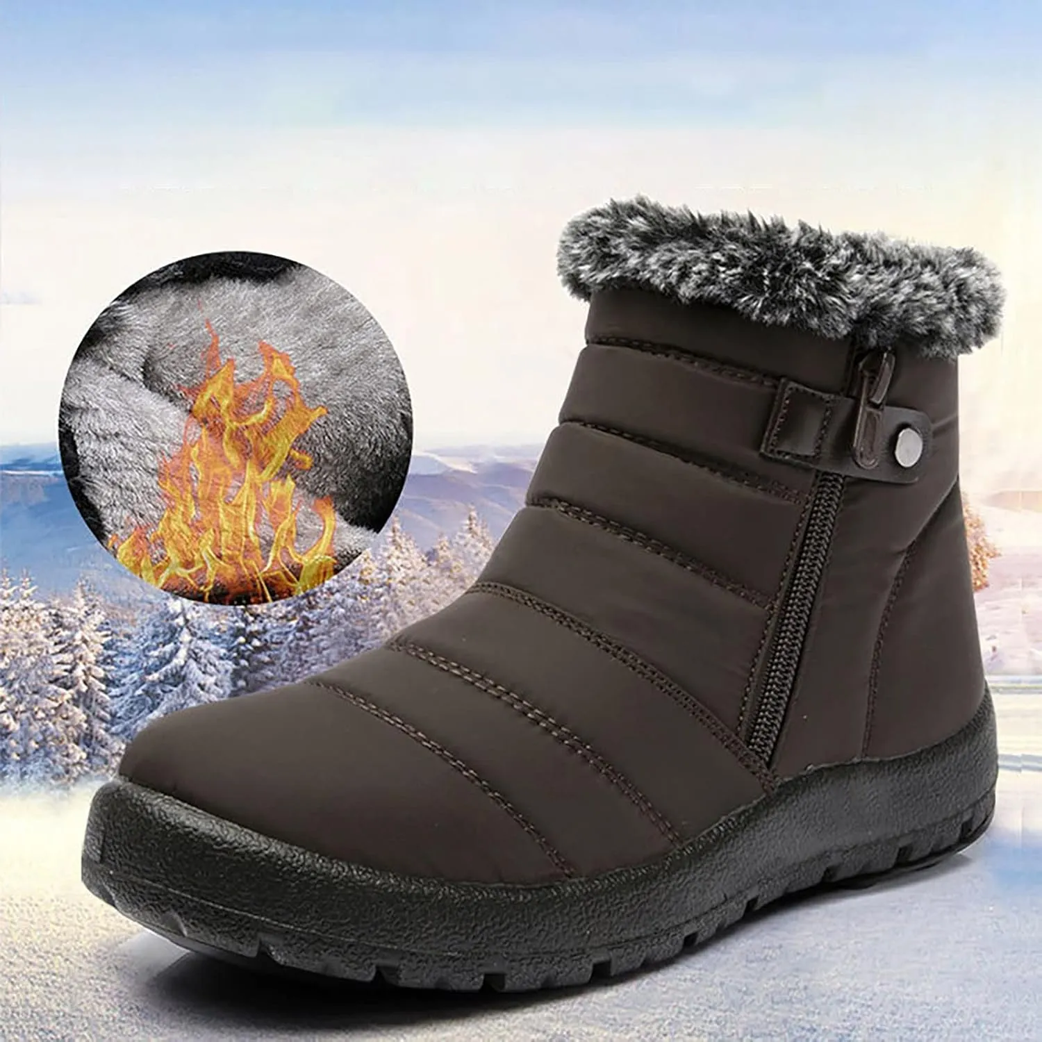 Womens Ankle Snow Boots Waterproof Wide 10 Womens Winter Duck Boots Waterproof with Zipper Womens Winter Snow Boots Size 8 Women Winter Boots Size 8w Botas Para Invierno Mujer