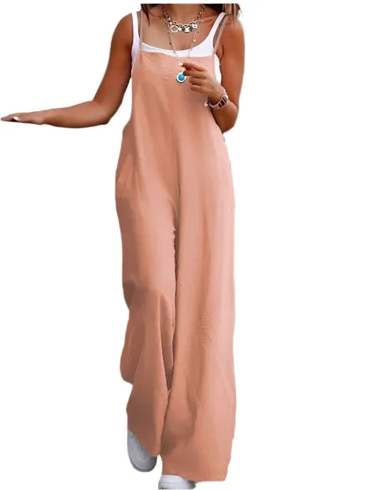 Women's Casual Loose Fit Suspender Jumpsuit with Pockets - Fashionable Relaxed Romper