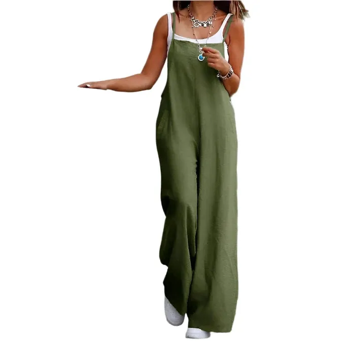 Women's Casual Loose Fit Suspender Jumpsuit with Pockets - Fashionable Relaxed Romper