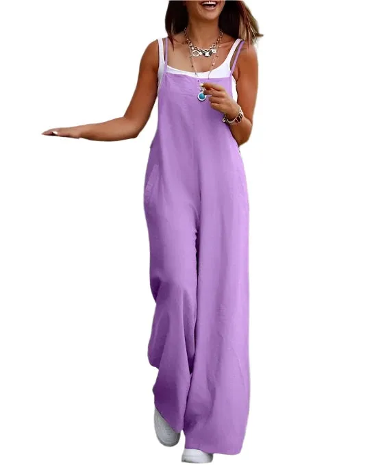 Women's Casual Loose Fit Suspender Jumpsuit with Pockets - Fashionable Relaxed Romper