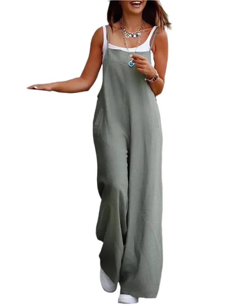 Women's Casual Loose Fit Suspender Jumpsuit with Pockets - Fashionable Relaxed Romper