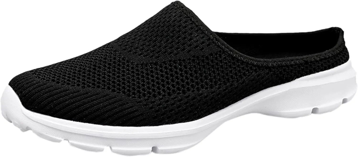 Women's Casual Slip on Half Shoes Breathable Arch Support Walking Mules Shoes Open Back Slip on Flats Non-Slip Sneakers Sandals