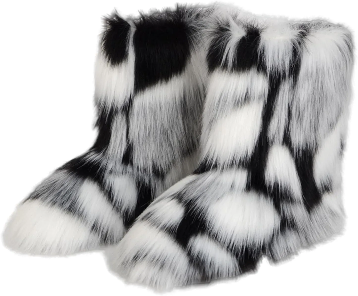 Women's Faux Fur Boot Furry Fluffy Round Toe Suede Winter Comfy Plush Warm Short Outdoor Indoor Flat Shoes Mid-Calf Boots Fashion Furry Booties Comfortable Winter Shoes