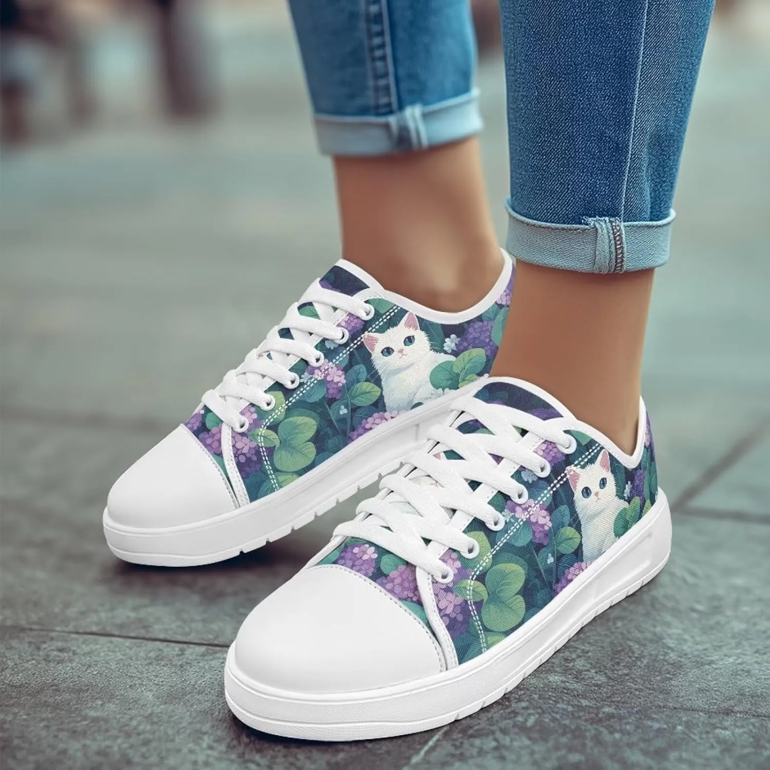 Women's Lace Up Low Top Canvas Shoes Fashion Casual Round Toe Sneakers Hands Free No Laces Barefoot Shoes US5.5-13.5