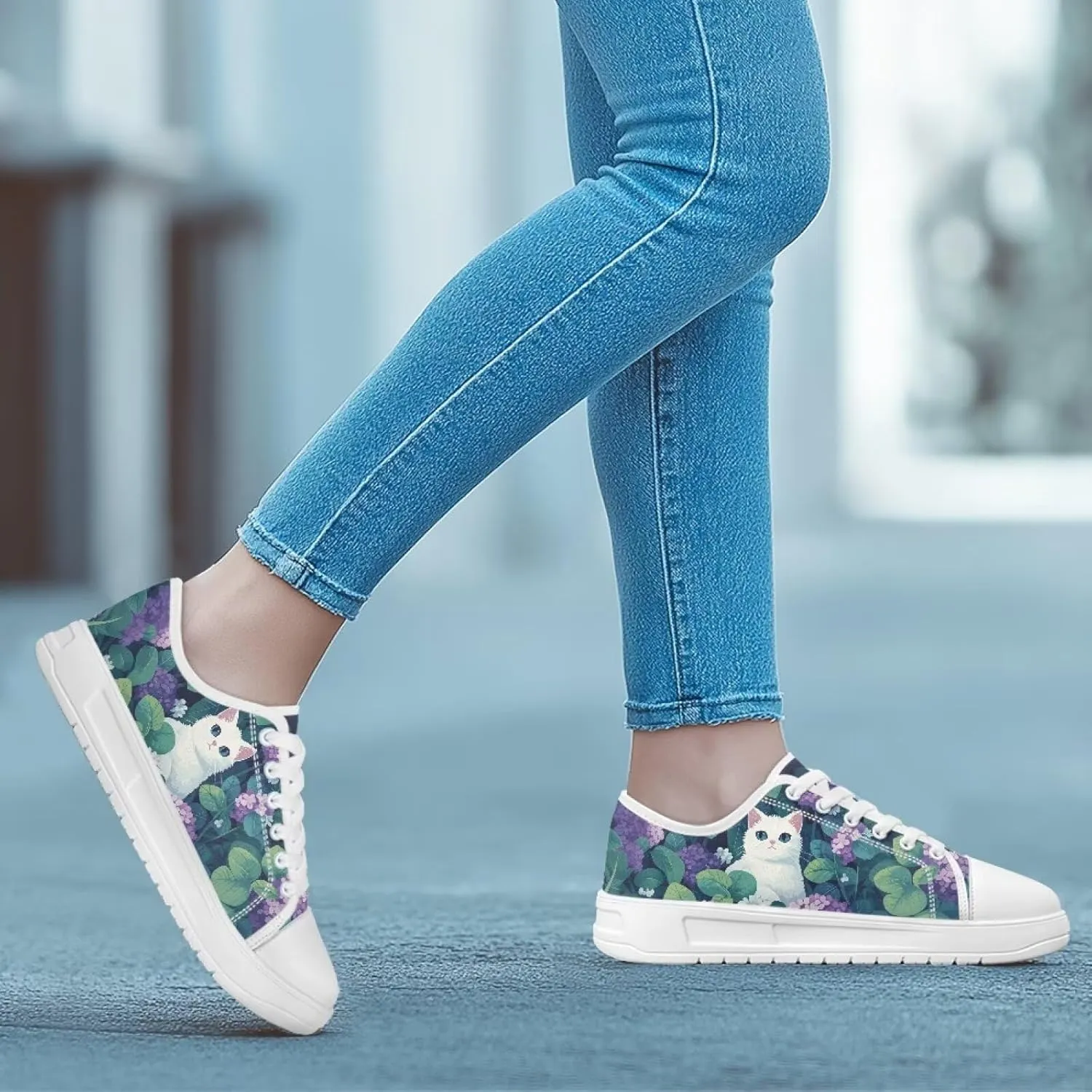 Women's Lace Up Low Top Canvas Shoes Fashion Casual Round Toe Sneakers Hands Free No Laces Barefoot Shoes US5.5-13.5