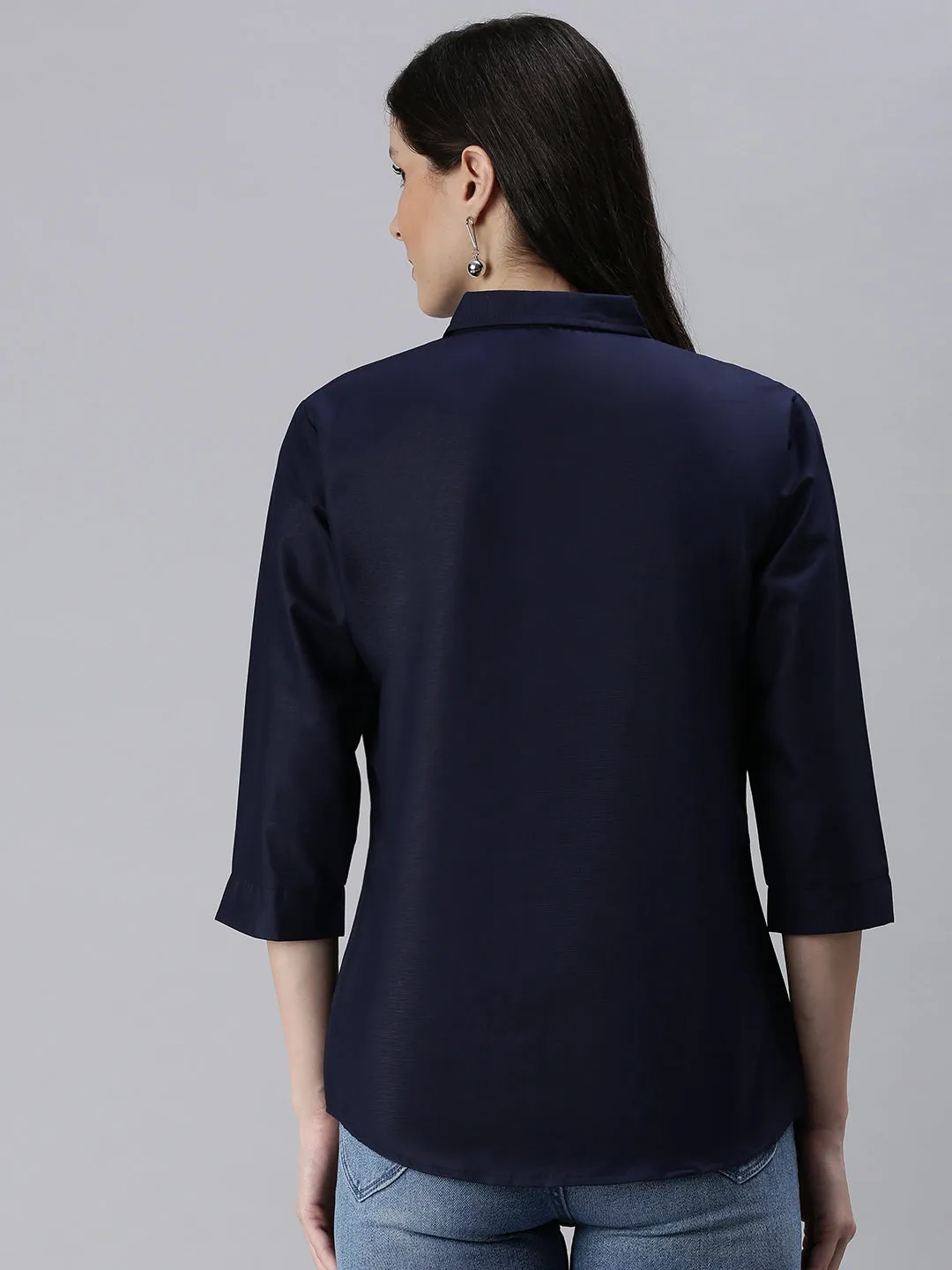 Women's Navy Blue Solid Casual Shirts