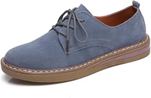 Women's Oxford Shoe Vintage Casual Oxford Shoes Comfort Lace-Up Platform Round Toe Oxford Shoes Casual Walking Shoes (Blue,8)