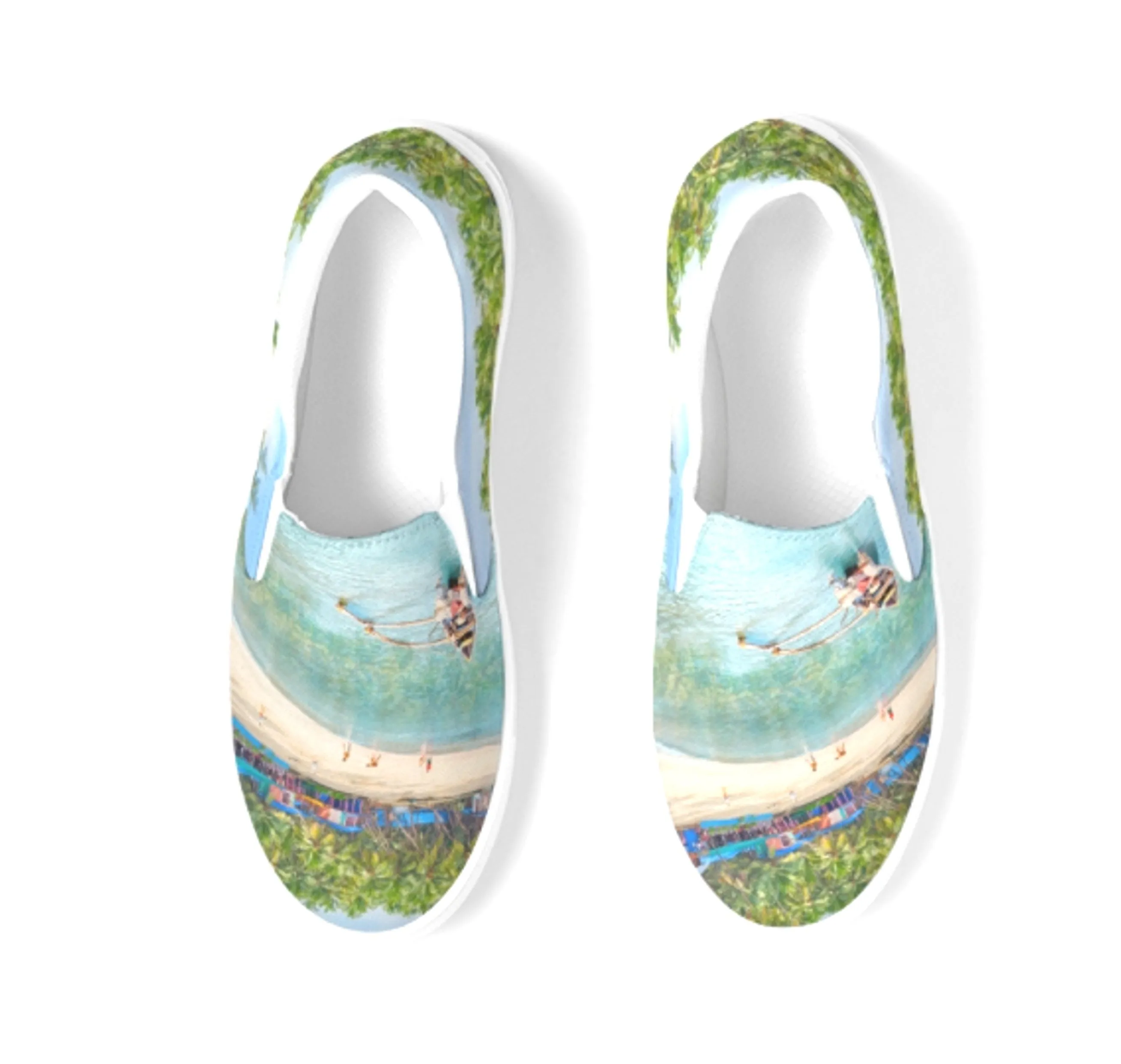 Women's Slip On Casual Canvas Shoe. Beachscape Sneakers- Sea Blue. WickedYo