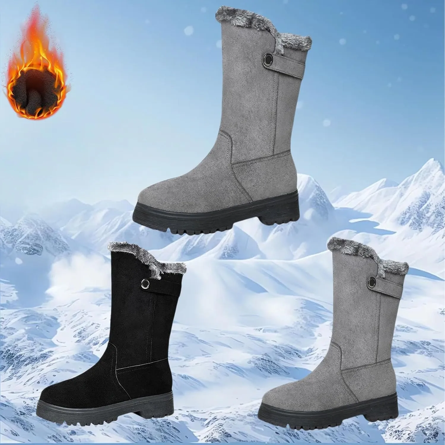 Women's Winter Snow Boots Waterproof Insulated Mid-Calf Booties Plush Lined Lace-Up Shoes for Outdoor Womens