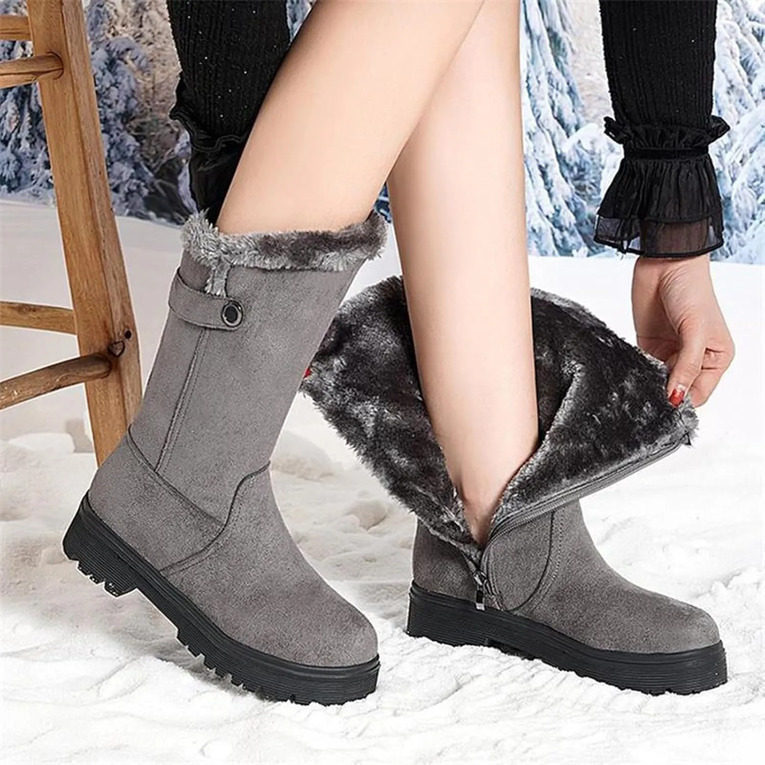 Women's Winter Snow Boots Waterproof Insulated Mid-Calf Booties Plush Lined Lace-Up Shoes for Outdoor Womens