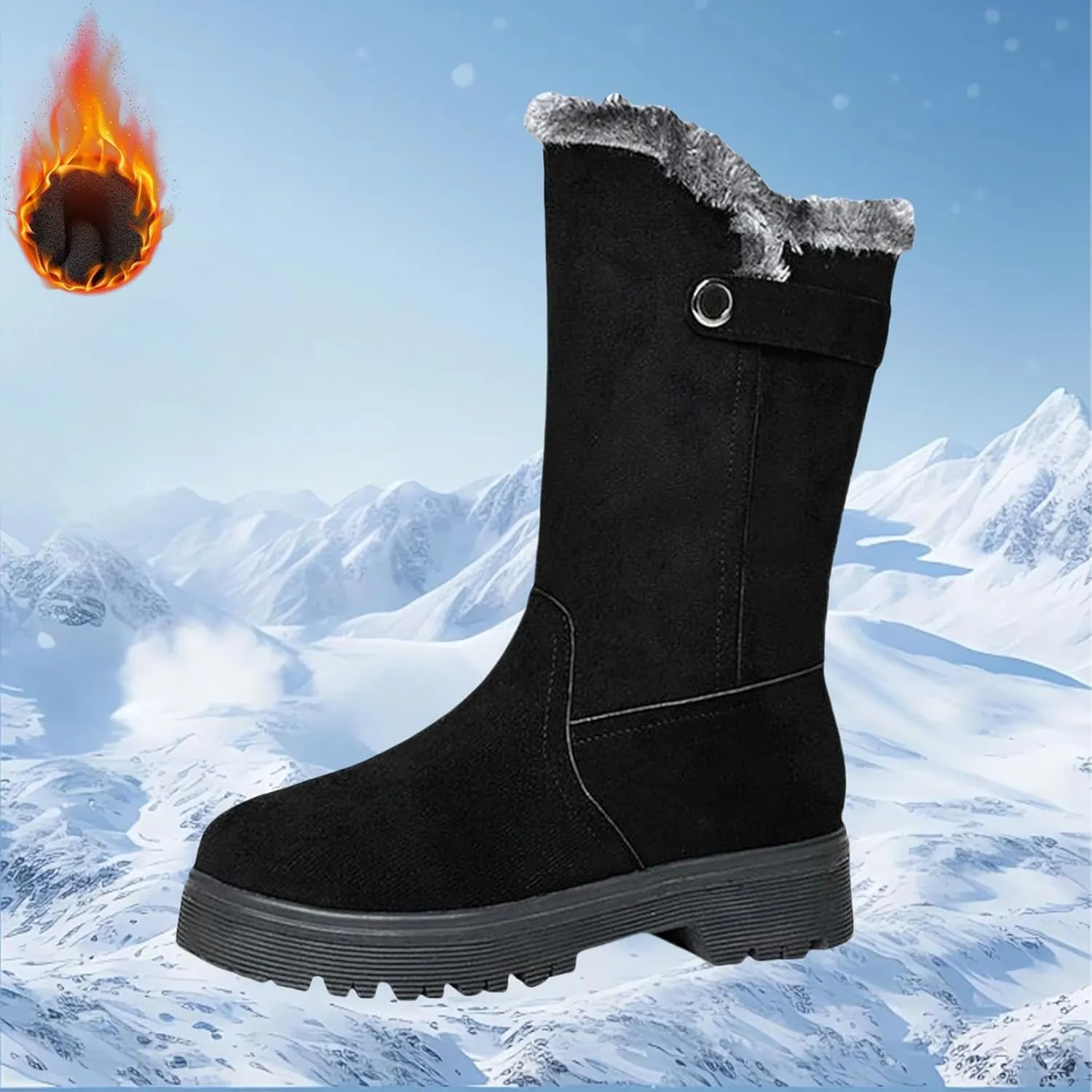 Women's Winter Snow Boots Waterproof Insulated Mid-Calf Booties Plush Lined Lace-Up Shoes for Outdoor Womens