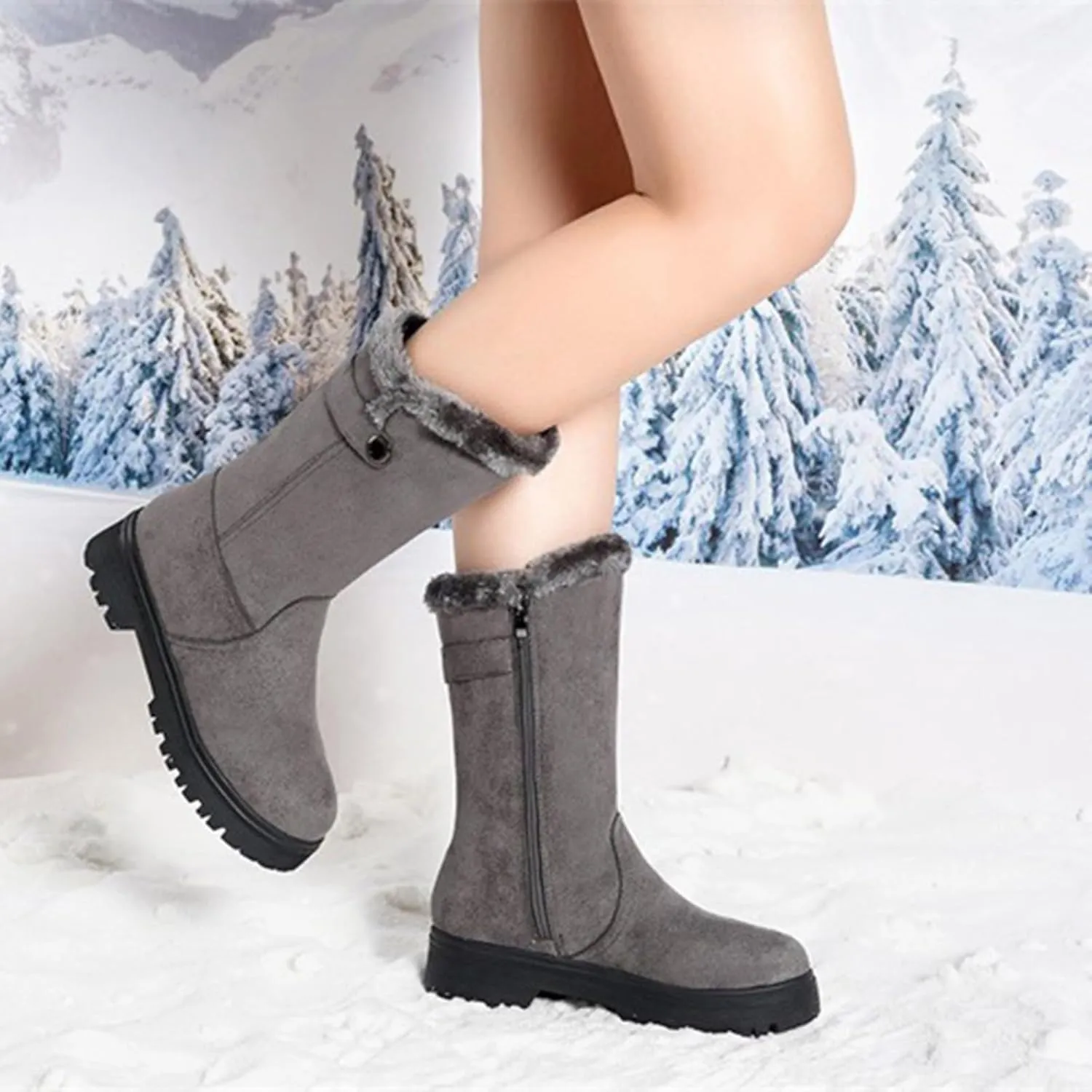 Women's Winter Snow Boots Waterproof Insulated Mid-Calf Booties Plush Lined Lace-Up Shoes for Outdoor Womens